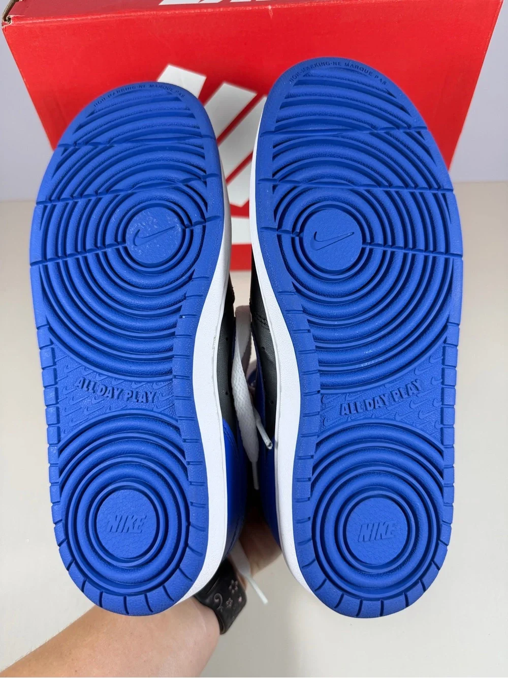 Nike Kids High-Top Sneakers in Black and Royal Blue with White Laces